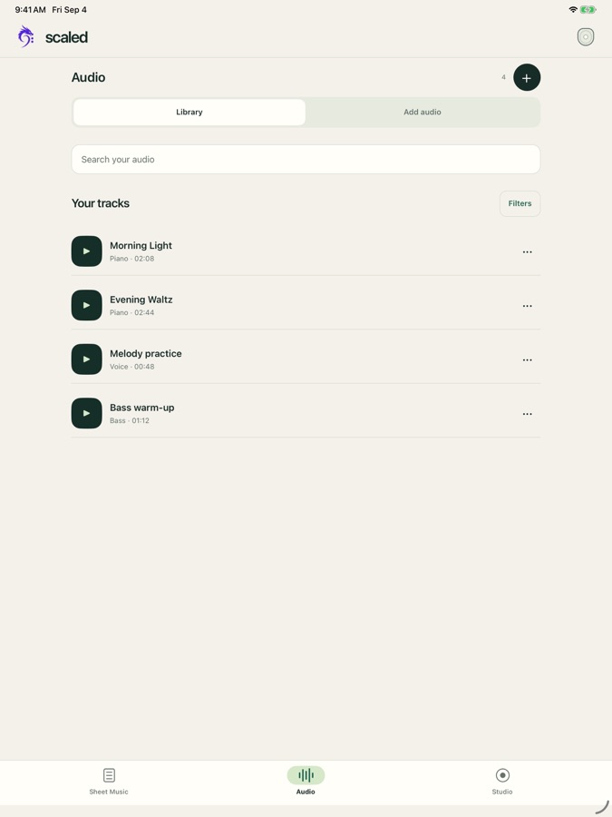 Scaled audio library